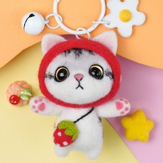 양모 펠트 DIY 키트, 딸기고양이, 1세트