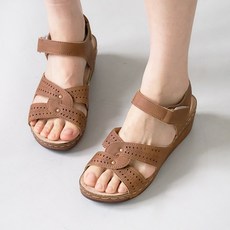 슈로 통굽 여성 가죽 푹신한 발편한 컴포트 샌들 5cm